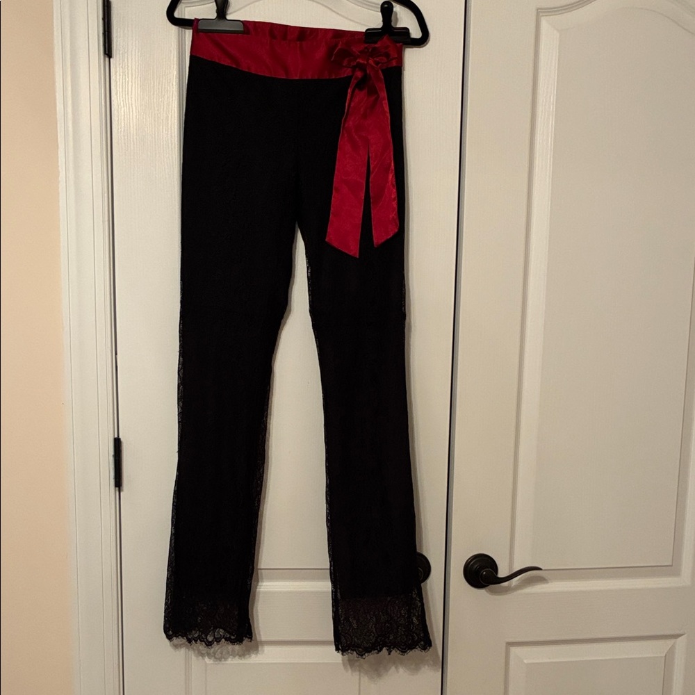 Moda Black Lace Pants with Red Sash
